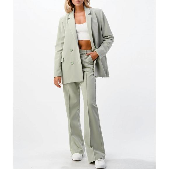 NEW MNI LOS ANGELES front seam wide leg pants in sage - Picture 3 of 7